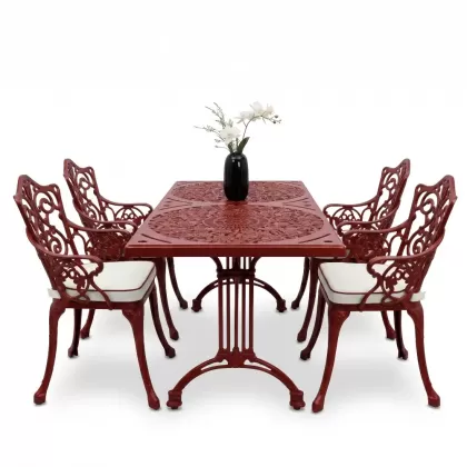 4 Kişilik alüminyum döküm masa sandalye seti, nostaljik ferforje balkon, bahçe mobilyası Renk Kiremit Kırmızısı
