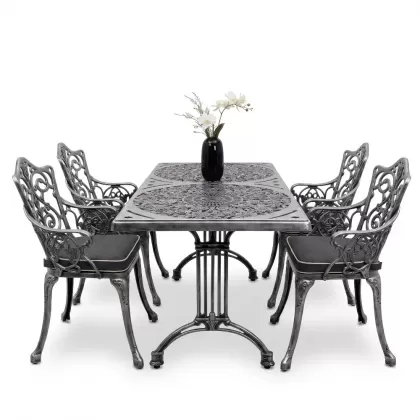 4 Kişilik alüminyum döküm masa sandalye seti, nostaljik ferforje balkon, bahçe mobilyası Renk  Gümüş Silver