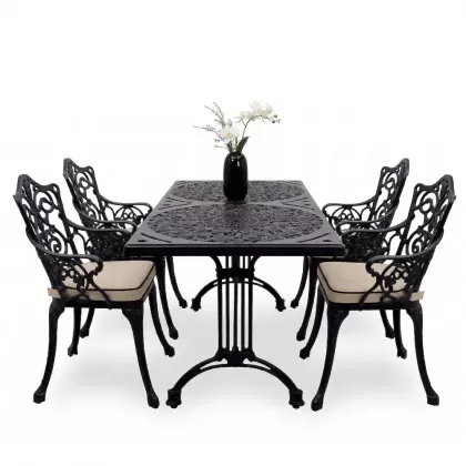 4 Kişilik alüminyum döküm masa sandalye seti, nostaljik ferforje balkon, bahçe mobilyası Renk  Siyah