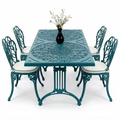 4 Kişilik alüminyum döküm masa sandalye seti, nostaljik ferforje balkon, bahçe mobilyası Renk Turkuaz