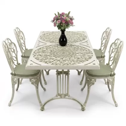 4 Kişilik alüminyum döküm masa sandalye seti, nostaljik ferforje balkon, bahçe mobilyası Renk Yeşil Patina