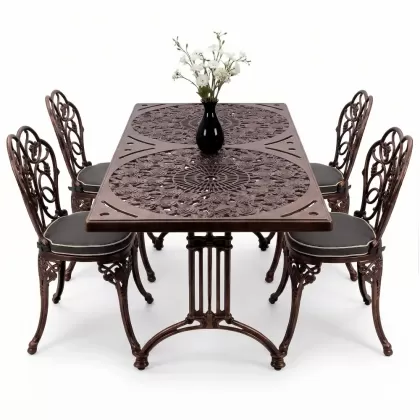 4 Kişilik alüminyum döküm masa sandalye seti, nostaljik ferforje balkon, bahçe mobilyası Renk Bakır Eskitme