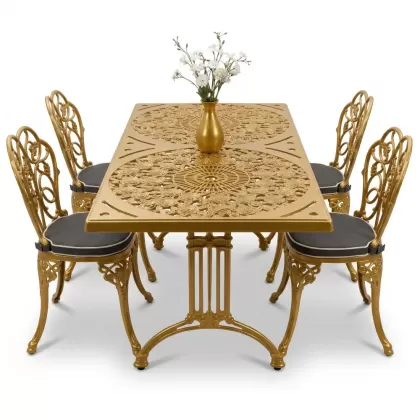 4 Kişilik alüminyum döküm masa sandalye seti, nostaljik ferforje balkon, bahçe mobilyası Renk Beyaz Eskitme