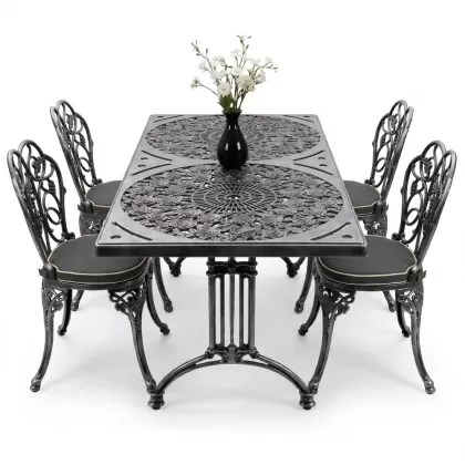 4 Kişilik alüminyum döküm masa sandalye seti, nostaljik ferforje balkon, bahçe mobilyası Renk Kiremit Kırmızısı