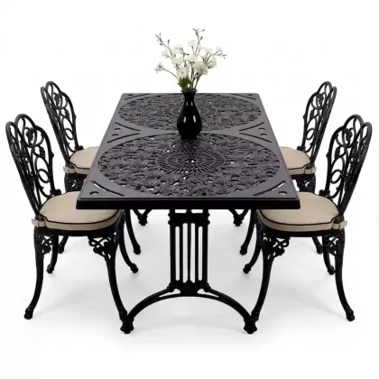 4 Kişilik alüminyum döküm masa sandalye seti, nostaljik ferforje balkon, bahçe mobilyası Renk  Gümüş Silver