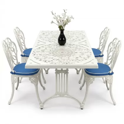 4 Kişilik alüminyum döküm masa sandalye seti, nostaljik ferforje balkon, bahçe mobilyası Renk  Siyah