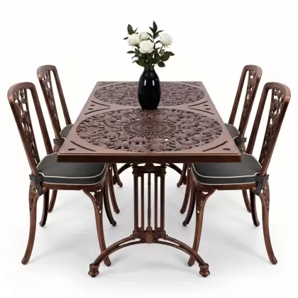 4 Kişilik alüminyum döküm masa sandalye seti, nostaljik ferforje balkon, bahçe mobilyası Renk Bakır Eskitme