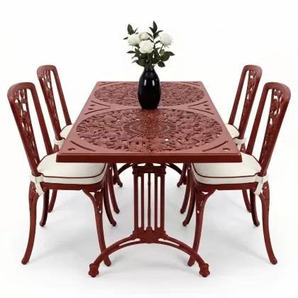 4 Kişilik alüminyum döküm masa sandalye seti, nostaljik ferforje balkon, bahçe mobilyası Renk Kiremit Kırmızısı