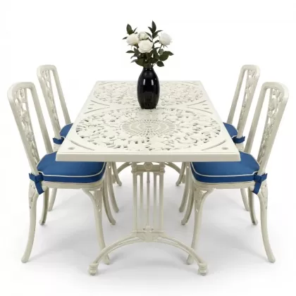 4 Kişilik alüminyum döküm masa sandalye seti, nostaljik ferforje balkon, bahçe mobilyası Renk  Beyaz