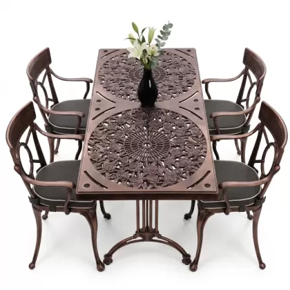 4 Kişilik alüminyum döküm masa sandalye seti, nostaljik ferforje balkon, bahçe mobilyası Renk Bakır Eskitme