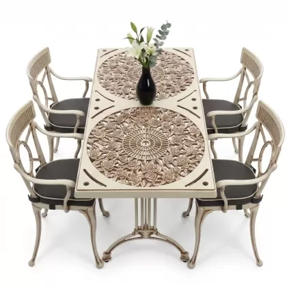 4 Kişilik alüminyum döküm masa sandalye seti, nostaljik ferforje balkon, bahçe mobilyası Renk Beyaz Eskitme