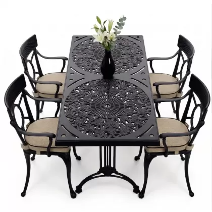 4 Kişilik alüminyum döküm masa sandalye seti, nostaljik ferforje balkon, bahçe mobilyası Renk  Siyah