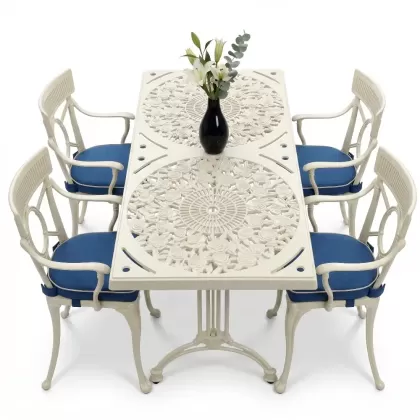 4 Kişilik alüminyum döküm masa sandalye seti, nostaljik ferforje balkon, bahçe mobilyası Renk  Beyaz