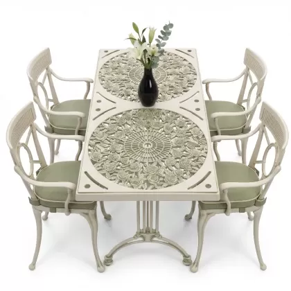 4 Kişilik alüminyum döküm masa sandalye seti, nostaljik ferforje balkon, bahçe mobilyası Renk Yeşil Patina