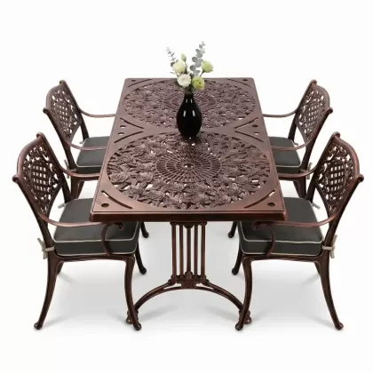 4 Kişilik alüminyum döküm masa sandalye seti, nostaljik ferforje balkon, bahçe mobilyası Renk Bakır Eskitme