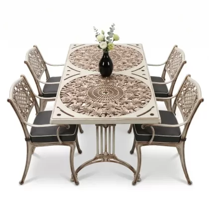 4 Kişilik alüminyum döküm masa sandalye seti, nostaljik ferforje balkon, bahçe mobilyası Renk Beyaz Eskitme