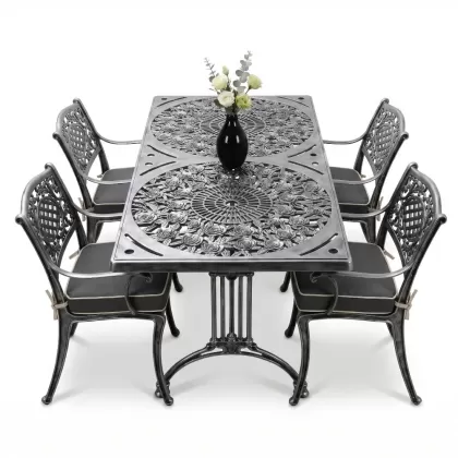 4 Kişilik alüminyum döküm masa sandalye seti, nostaljik ferforje balkon, bahçe mobilyası Renk  Gümüş Silver