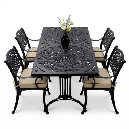 4 Kişilik alüminyum döküm masa sandalye seti, nostaljik ferforje balkon, bahçe mobilyası Renk  Siyah