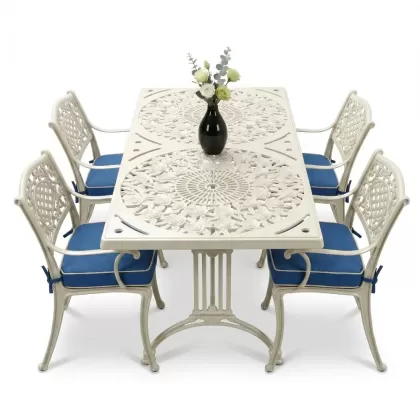 4 Kişilik alüminyum döküm masa sandalye seti, nostaljik ferforje balkon, bahçe mobilyası Renk  Beyaz