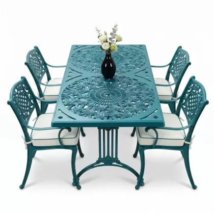 4 Kişilik alüminyum döküm masa sandalye seti, nostaljik ferforje balkon, bahçe mobilyası Renk Turkuaz
