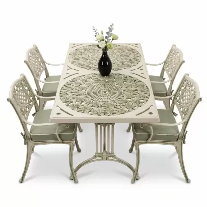 4 Kişilik alüminyum döküm masa sandalye seti, nostaljik ferforje balkon, bahçe mobilyası Renk Yeşil Patina