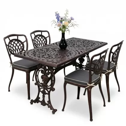 4 Kişilik alüminyum döküm masa sandalye seti, nostaljik ferforje balkon, bahçe mobilyası Renk Bakır Eskitme