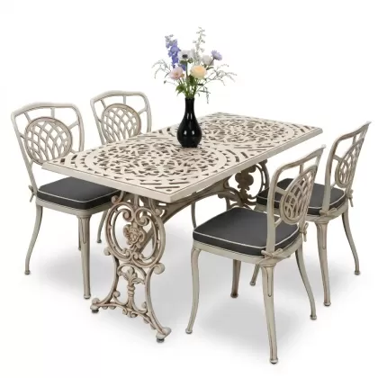 4 Kişilik alüminyum döküm masa sandalye seti, nostaljik ferforje balkon, bahçe mobilyası Renk Beyaz Eskitme