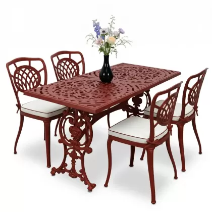 4 Kişilik alüminyum döküm masa sandalye seti, nostaljik ferforje balkon, bahçe mobilyası Renk Kiremit Kırmızısı