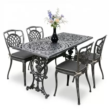 4 Kişilik alüminyum döküm masa sandalye seti, nostaljik ferforje balkon, bahçe mobilyası Renk  Gümüş Silver