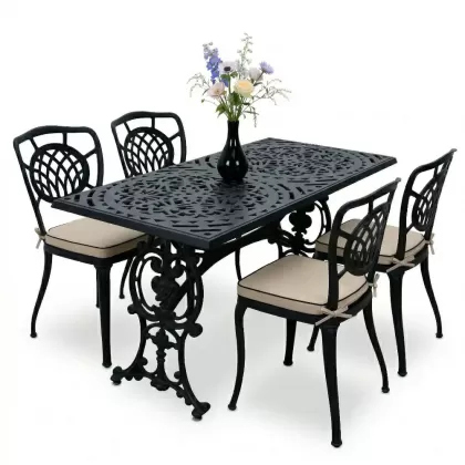 4 Kişilik alüminyum döküm masa sandalye seti, nostaljik ferforje balkon, bahçe mobilyası Renk  Siyah