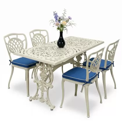 4 Kişilik alüminyum döküm masa sandalye seti, nostaljik ferforje balkon, bahçe mobilyası Renk  Beyaz