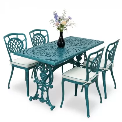 4 Kişilik alüminyum döküm masa sandalye seti, nostaljik ferforje balkon, bahçe mobilyası Renk Turkuaz
