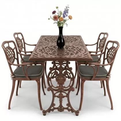 4 Kişilik alüminyum döküm masa sandalye seti, nostaljik ferforje balkon, bahçe mobilyası Renk Bakır Eskitme