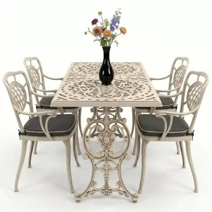 4 Kişilik alüminyum döküm masa sandalye seti, nostaljik ferforje balkon, bahçe mobilyası Renk Beyaz Eskitme