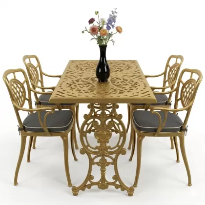 4 Kişilik alüminyum döküm masa sandalye seti, nostaljik ferforje balkon, bahçe mobilyası Renk Gold Altın