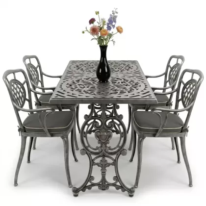 4 Kişilik alüminyum döküm masa sandalye seti, nostaljik ferforje balkon, bahçe mobilyası Renk  Gümüş Silver