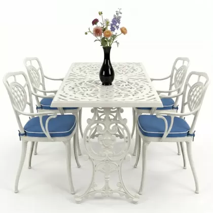 4 Kişilik alüminyum döküm masa sandalye seti, nostaljik ferforje balkon, bahçe mobilyası Renk  Beyaz