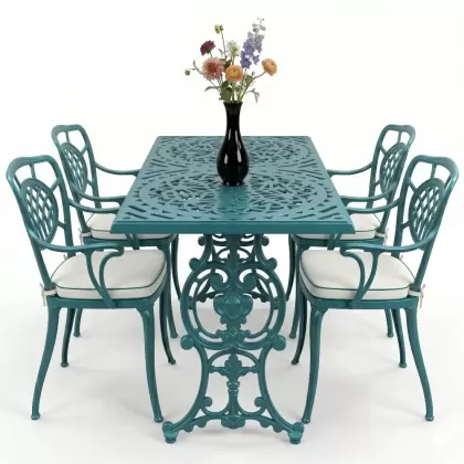 4 Kişilik alüminyum döküm masa sandalye seti, nostaljik ferforje balkon, bahçe mobilyası Renk Turkuaz