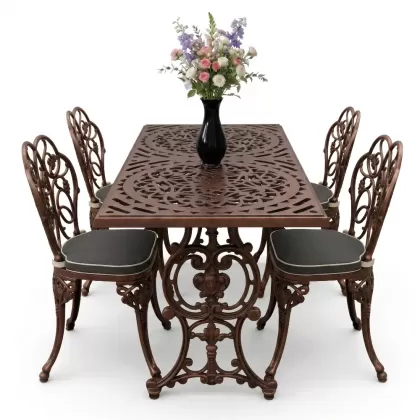 4 Kişilik alüminyum döküm masa sandalye seti, nostaljik ferforje balkon, bahçe mobilyası Renk Bakır Eskitme