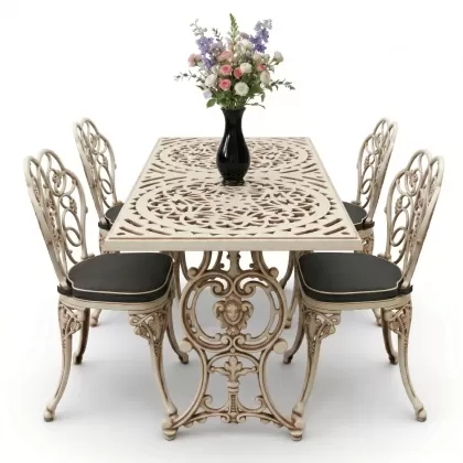 4 Kişilik alüminyum döküm masa sandalye seti, nostaljik ferforje balkon, bahçe mobilyası Renk Beyaz Eskitme