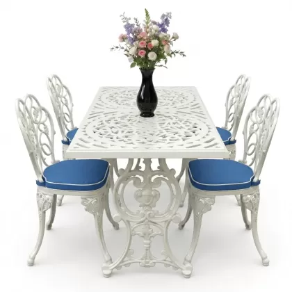 4 Kişilik alüminyum döküm masa sandalye seti, nostaljik ferforje balkon, bahçe mobilyası Renk  Beyaz