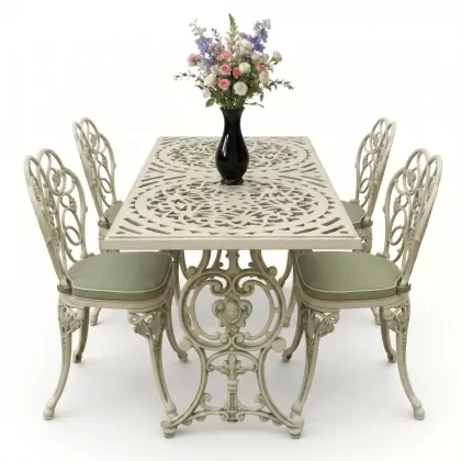 4 Kişilik alüminyum döküm masa sandalye seti, nostaljik ferforje balkon, bahçe mobilyası Renk Yeşil Patina