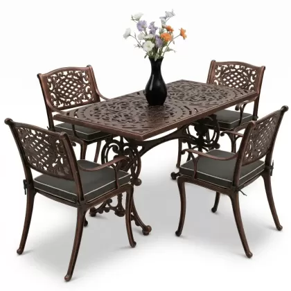 4 Kişilik alüminyum döküm masa sandalye seti, nostaljik ferforje balkon, bahçe mobilyası Renk Bakır Eskitme