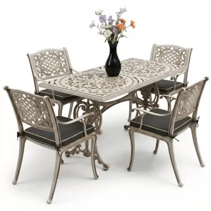 4 Kişilik alüminyum döküm masa sandalye seti, nostaljik ferforje balkon, bahçe mobilyası Renk Beyaz Eskitme