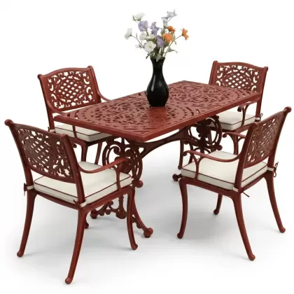 4 Kişilik alüminyum döküm masa sandalye seti, nostaljik ferforje balkon, bahçe mobilyası Renk Kiremit Kırmızısı