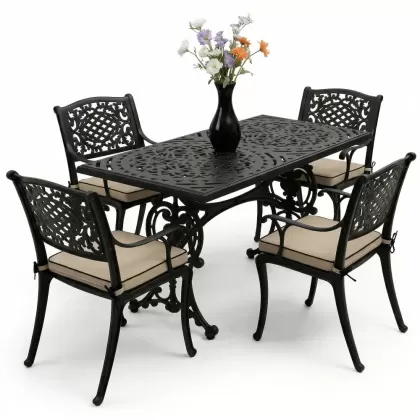 4 Kişilik alüminyum döküm masa sandalye seti, nostaljik ferforje balkon, bahçe mobilyası Renk  Siyah