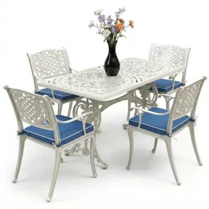 4 Kişilik alüminyum döküm masa sandalye seti, nostaljik ferforje balkon, bahçe mobilyası Renk  Beyaz