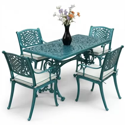 4 Kişilik alüminyum döküm masa sandalye seti, nostaljik ferforje balkon, bahçe mobilyası Renk Turkuaz