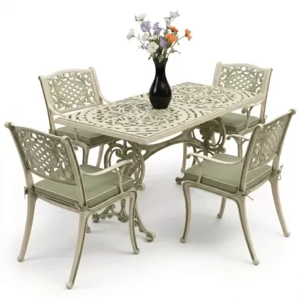 4 Kişilik alüminyum döküm masa sandalye seti, nostaljik ferforje balkon, bahçe mobilyası Renk Yeşil Patina