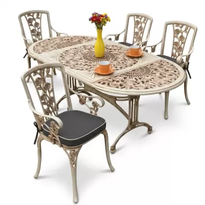 4 Kişilik alüminyum döküm masa sandalye seti, nostaljik ferforje balkon, bahçe mobilyası Renk Beyaz Eskitme